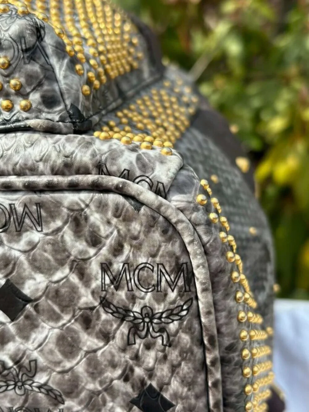 MCM Visetos Snakeskin Studded Leather Backpack - Picture 14 of 16